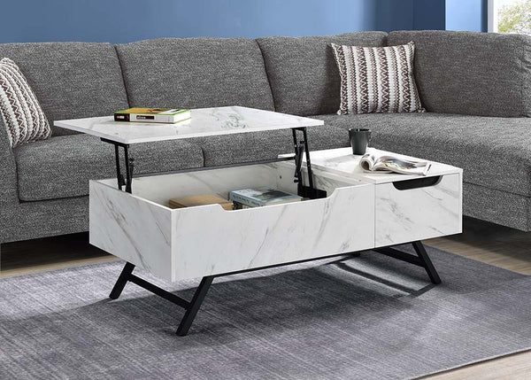 Never leave your couch again. Give your home a distinguished new look with this Throm faux marble lift-top coffee table. This coffee table offers a spacious surface that conveniently lifts for the ideal multipurpose workspace for you to work from home, su