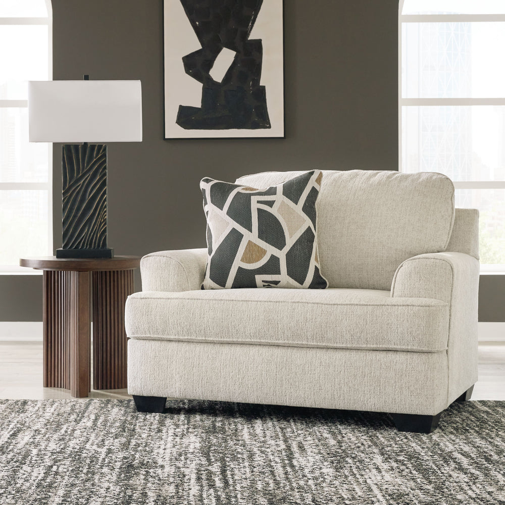 Embrace effortless elegance with this sofa and loveseat set with matching oversized chair and ottoman. Its clean lines and curved details are right at home in contemporary settings. Stressed about styling? The neutral hue easily pairs with your existing c