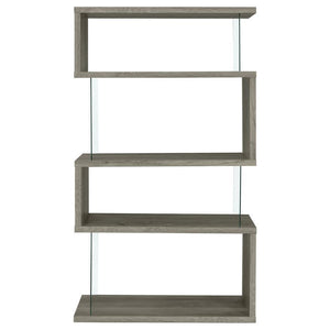 Emelle - 4-Shelf Glass Panel Bookshelf - Gray Driftwood