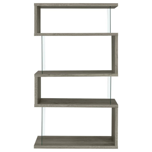 Emelle - 4-Shelf Glass Panel Bookshelf - Gray Driftwood