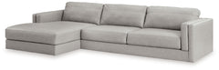 Keen on crisp, contemporary design? Adore the pleasure of leather? Look no further. This sectional with chaise satisfies on every level. Richly textured and decadently supple, the plush cushions are wrapped with expertly matched leather and faux leather u