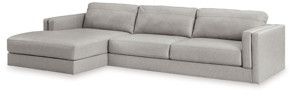 Keen on crisp, contemporary design? Adore the pleasure of leather? Look no further. This sectional with chaise satisfies on every level. Richly textured and decadently supple, the plush cushions are wrapped with expertly matched leather and faux leather u
