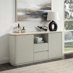 The Ingram collection brings modern elegance to your home with its sophisticated pieces. The rectangular dining table and side chairs feature a light gray finish, creating a serene dining atmosphere. The server, with its ceramic top and light gray finish,