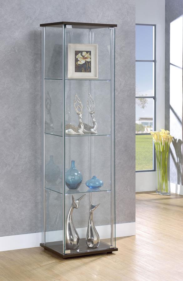  its chrome support beams and cappuccino finish base and top nicely complement glass shelving and e
