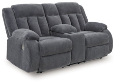 There-'s no need to sacrifice looks for comfortâ€”this power reclining loveseat with console serves up both, plus a richly relaxed sense of style. Its steel-hued velvet upholstery is ultra soft, with a plush waffle weave for an added layer of interest. Th