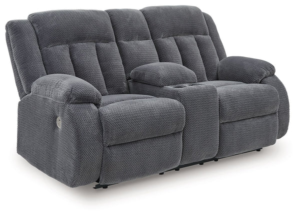 There-'s no need to sacrifice looks for comfortâ€”this power reclining loveseat with console serves up both, plus a richly relaxed sense of style. Its steel-hued velvet upholstery is ultra soft, with a plush waffle weave for an added layer of interest. Th