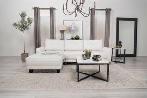  available in grey or white. The fuzzy teddy bear-like textured fabric upholstery creates a cozy atmosphere. The softly rounded arms and welt framed reversible back cushions add a touch of