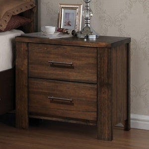 The Merrilee nightstand features 2 drawers with oak finish. All drawers have English dovetail, center metal glides and antique brass metal hardware. Offers you plentiful storage with spacious drawers<br/><br/><b>Product Features</b><ul><li>Wooden Frame & 