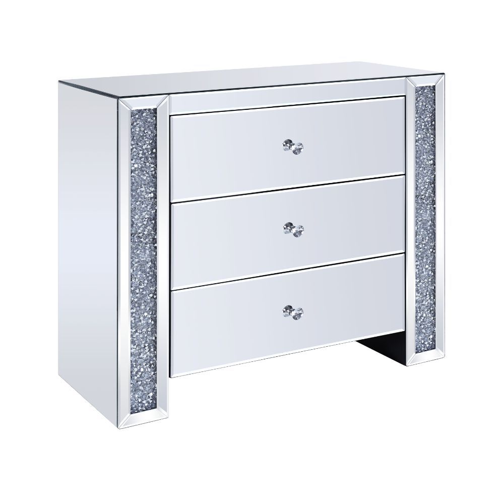 The Noralie Console Table will give any room a touch of glamour. This contemporary console table is fully mirrored with a stunning mirror top and a faux gem inlay on each leg of its sled base. Use this unique piece as the perfect accent for any room Decor