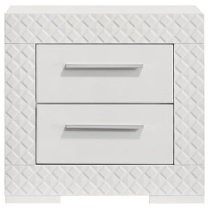  minimalist design. The nightstand includes two spacious drawers