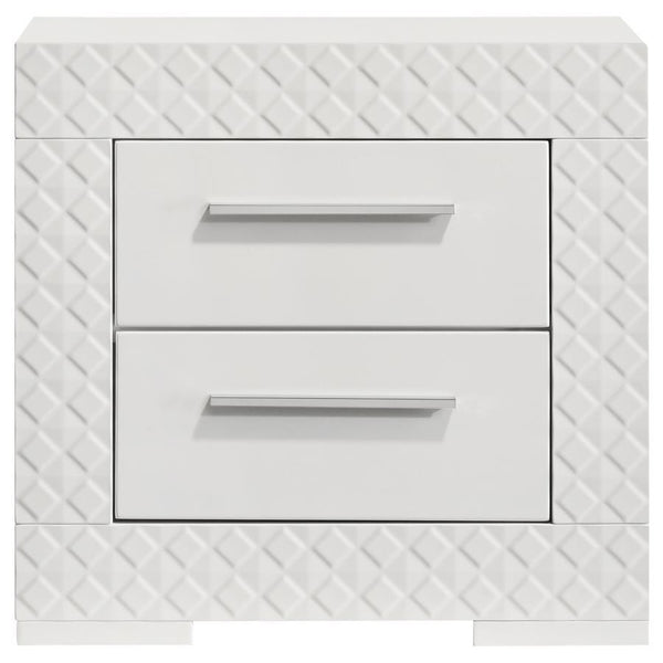  minimalist design. The nightstand includes two spacious drawers