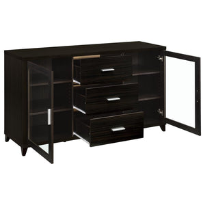  wooden shelves are easily adjustable for added versatility. Three spacious dra
