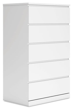 Create the modern bedroom of your dreams. This chest of drawers offers a minimal design with maximum style, combining ultra-clean lines and an easy-elegant solid white finish with a hardware-less aesthetic. Spacious drawers with ball-bearing glides make p