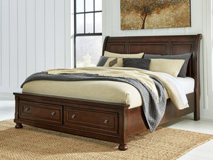  this king sleigh storage bed is elegant without looking fussy. Two built-in drawers at the foot 