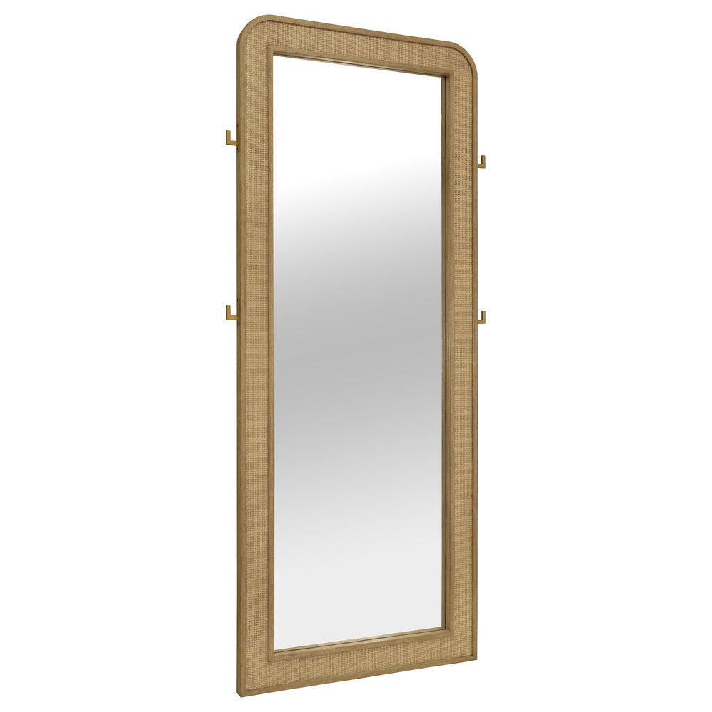 Elevate your bedroom or dressing area with this elegant full-length mirror, designed to bring both style and functionality to your space. The mirror features a sleek, rounded-edge frame finished in a sophisticated, textured material that adds a touch of w