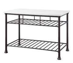 Minimalistic design paired with clean, simple color. The Freyja Kitchen Island gives off a light and airy feel to a compact cooking space. Clean-lined metal frame is topped with a artificial stone top, creating a sleek, modern silhouette that gives your k