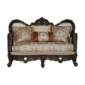 Unassemble Back (Back Could unassembly to make it easier to lift and move), w/4 Pillows â€¢ Carved Crown, Molding Trim with Welt Trim: Contrast Gold-Brush Accent, Rubber Wood (Front Armrest, Leg & Base) â€¢ Backrest Style: Arched, Wingback â€¢ Tight Back 