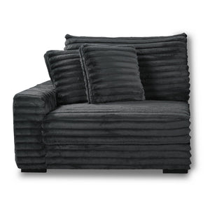 The Embrace Left Arm Facing Chair with 2 Accent Pillows in charcoal gray is a sophisticated and comfortable addition to your sectional arrangement. Featuring 100% charcoal gray polyester fabric with a fluffy, blanket-like texture, this chair promises ulti