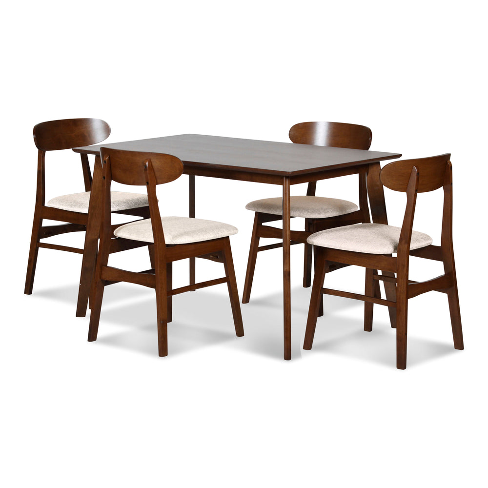 The Morocco Mid-Century Modern Wood 5 Piece Dining Set is a perfect combination of durability, style, and functionality. This set includes a beautifully crafted dining table and four elegantly designed chairs, complete with natural cushions that add a tou