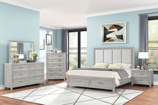  a collection that promises both style and functionality for your sanctuary. This suite features a storage bed with a plush upholstered headboard