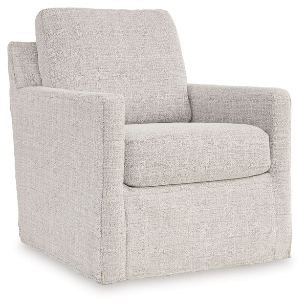 This swivel glider accent chair makes everyday lounging refreshingly low-maintenance. Handle spills with ease thanks to washable performance fabric. This chair delivers form and function all in one, keeping messes manageable so you donâ€™t have to.<br><br