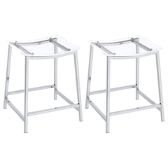 Pull up a stool and enjoy a casual modern entertaining experience from the privacy of your home. This set of two counter-height stools reflects ultra-contemporary design standards using crisp modern materials. Gleaming chrome finish metal framing includes