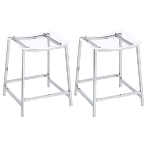 Pull up a stool and enjoy a casual modern entertaining experience from the privacy of your home. This set of two counter-height stools reflects ultra-contemporary design standards using crisp modern materials. Gleaming chrome finish metal framing includes
