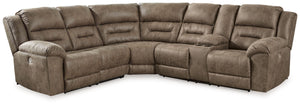 This power reclining sectional is designed exclusively for those who are serious about R&R. Its overstuffed cushions and pillow top arms feel oh-so-plush, and the faux leather upholstery accented with jumbo stitching is silky soft. Go from upright to recl