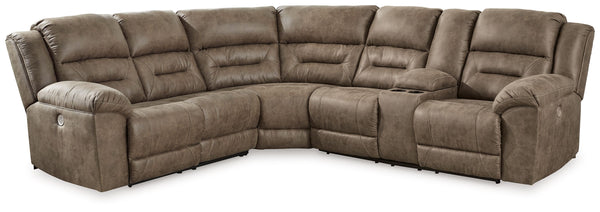 This power reclining sectional is designed exclusively for those who are serious about R&R. Its overstuffed cushions and pillow top arms feel oh-so-plush, and the faux leather upholstery accented with jumbo stitching is silky soft. Go from upright to recl