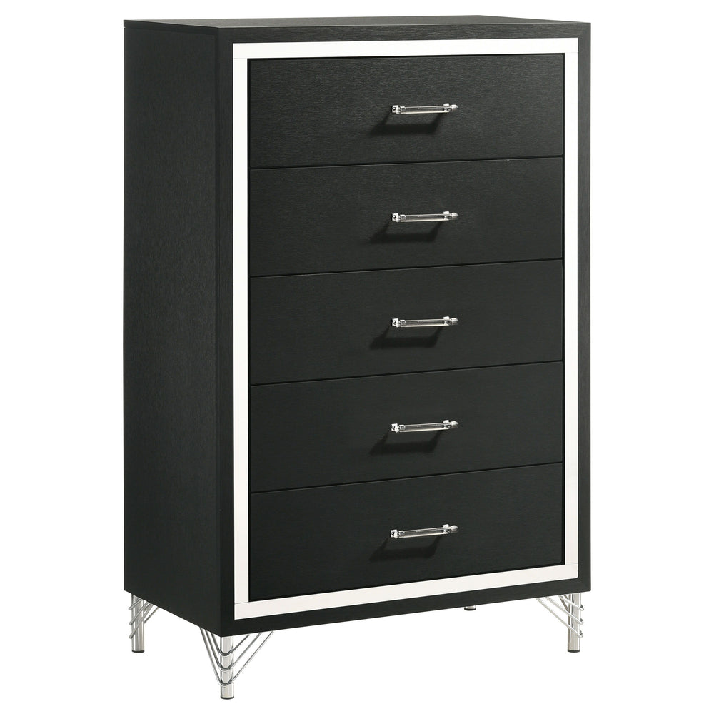 Inspired vintage touches create a refined sensibility for a modern five-drawer chest. Its tall, compact profile is ideal for a dressing area, offering plenty of storage with five roomy drawers that host everything from clothing and accessories to linens a