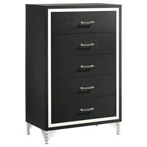 Inspired vintage touches create a refined sensibility for a modern five-drawer chest. Its tall, compact profile is ideal for a dressing area, offering plenty of storage with five roomy drawers that host everything from clothing and accessories to linens a