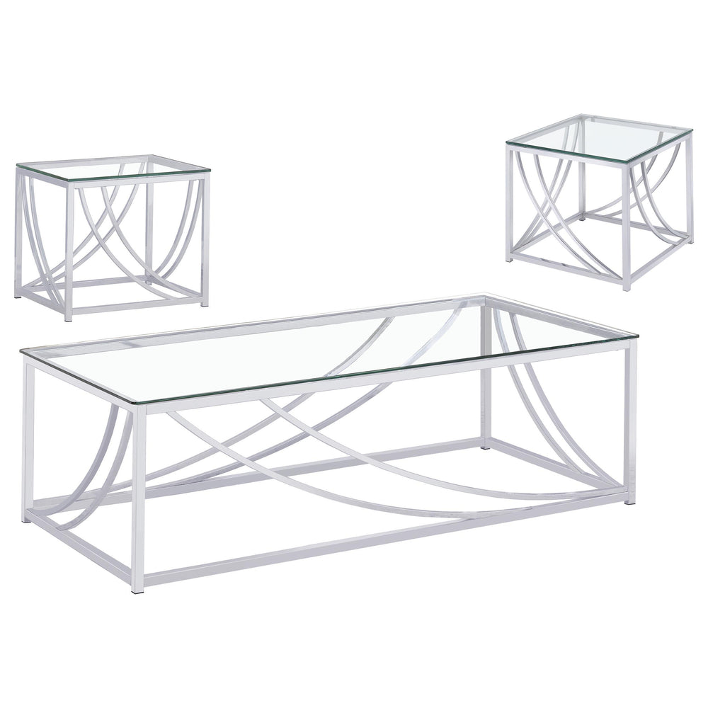 Lille 3-piece Glass Top Coffee End Sofa Table Set Chrome