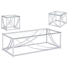 Lille 3-piece Glass Top Coffee End Sofa Table Set Chrome