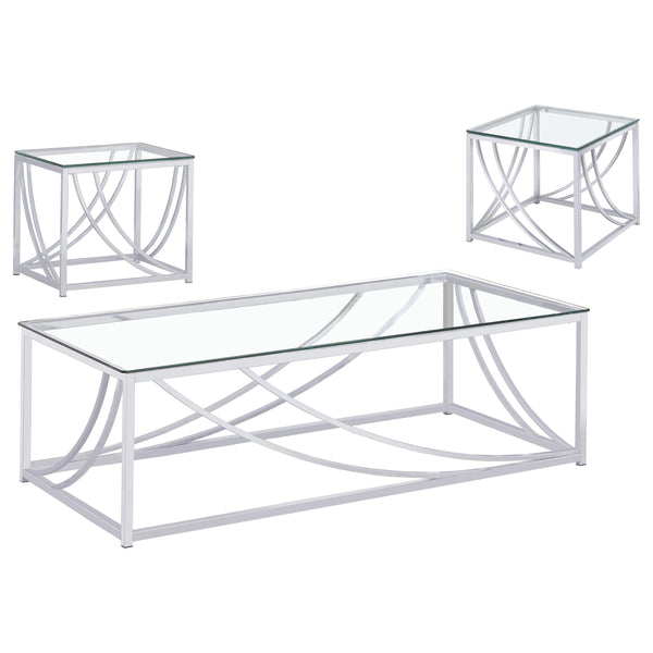 Lille 3-piece Glass Top Coffee End Sofa Table Set Chrome