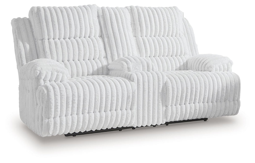 We donâ€™t know about you, but one look at this power reclining loveseat makes us want to settle in and never leave. Thereâ€™s so much to loveâ€”we-'ll start with its cozy corduroy and stylish contemporary design. Did we mention the generous seat and tall