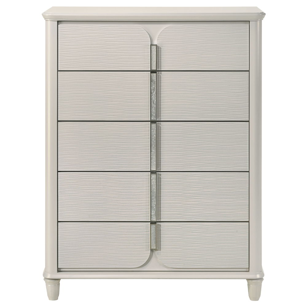 Step into a realm of elegance with the Laveda bedroom set, where light gray boucle meets a pearl white finish for an exquisite blend of sophistication and serenity. The clean lines and contemporary design create a harmonious balance, perfect for modern in