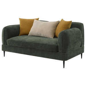  and functionality. Its sculpted round shapes and bench waterfall seat cushion provide a harmonious and inviting look