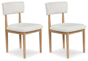 Clean lines meet cool curves with this dining chair. Simple round post legs and a natural finish lend a modern vibe, while softly textured upholstery tempts you to sit and stay awhile. What a delicious choice for a dining room update.<br><br><b>Additional