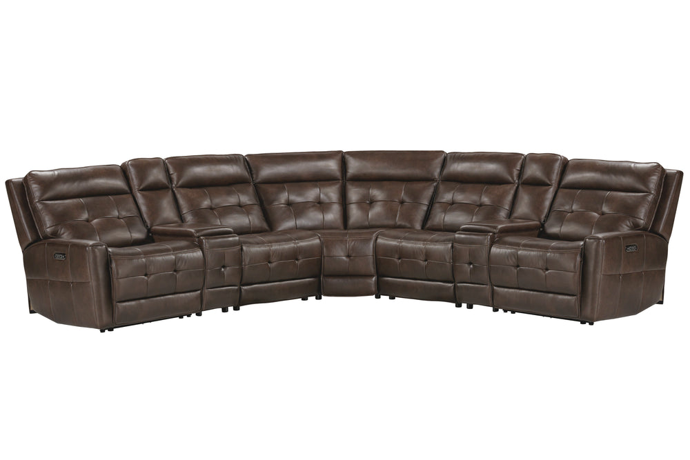 Bring upscale elegance to your living area with the Canterbury Power Zero Gravity Reclining Sectional. This gorgeous modular six piece unit is covered in gorgeous, supple leather with a custom match and adorned with a custom tufted stitch. You and yours w