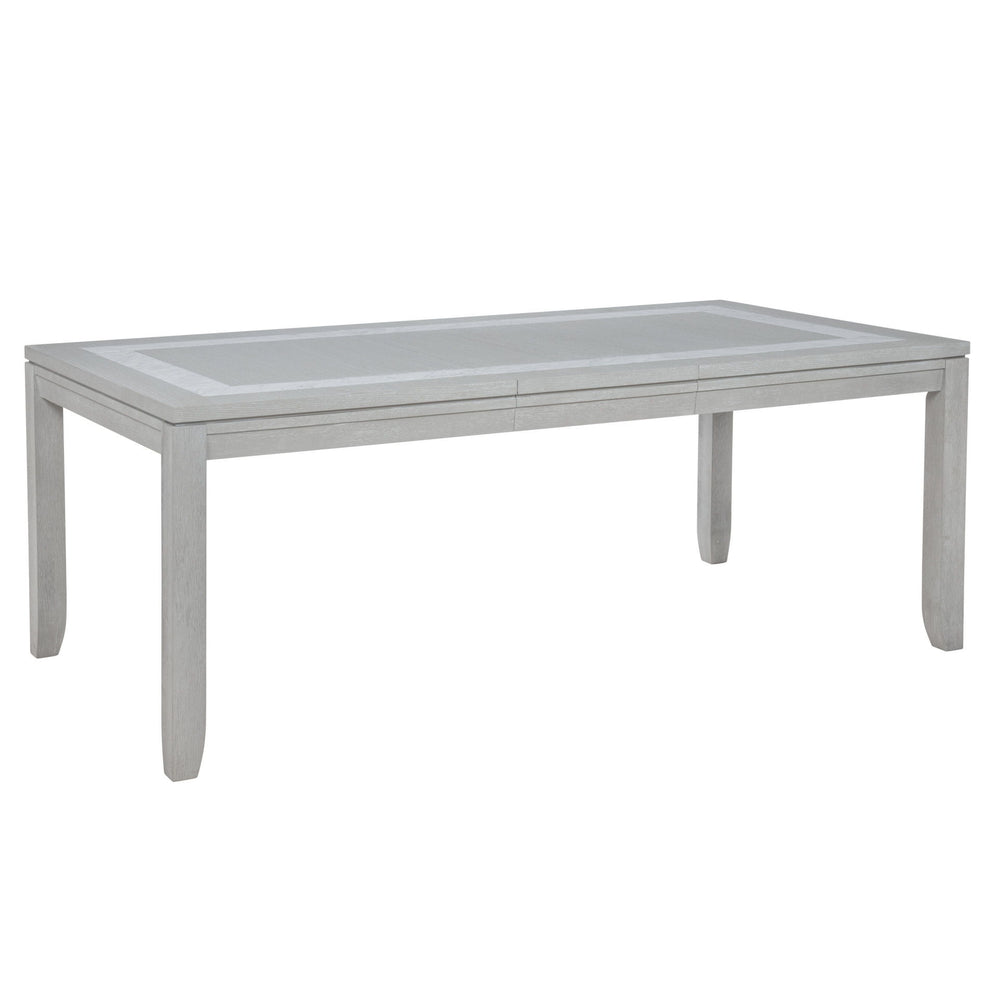 The Fiona Rectangle Dining Table in Mist Gray is crafted with lasting quality in mind, combining the durability of solid Rubberwood with the precision of premium engineered woods and the eco-friendly appeal of oak-embossed laminate. Its elegant Misty Gray