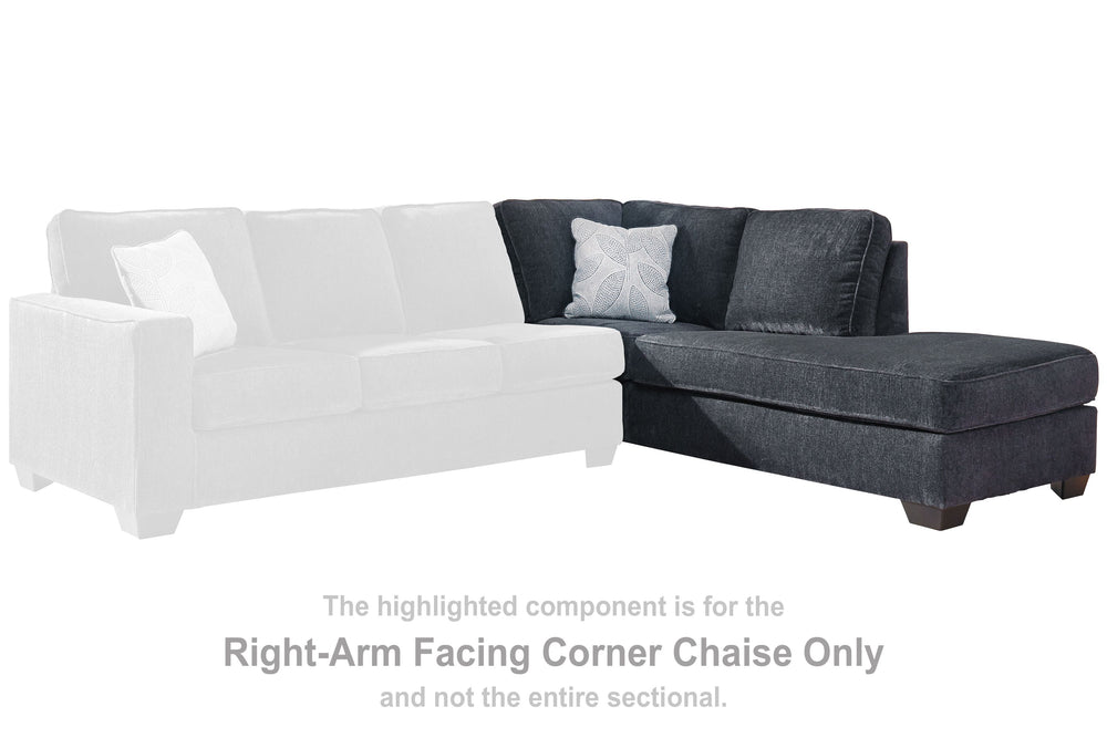 This right-arm facing corner chaise is made with polyester upholstery. Pairs with other items in the series to make a sectional.<br><br><b>Additional Dimensions</b><br><ul><li>20-" Toss Pillow: 0-"</li><li>Arm height: 26-"</li><li>Leg height: 3-"</li><li>