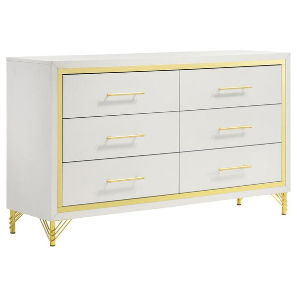 Accentuate surrounding decor with the sophistication of a modern six-drawer dresser. Designed for ample storage, it features a refined look with spacious drawers ideal for everything from clothing to accessories and linens. Its bright white finish is cris