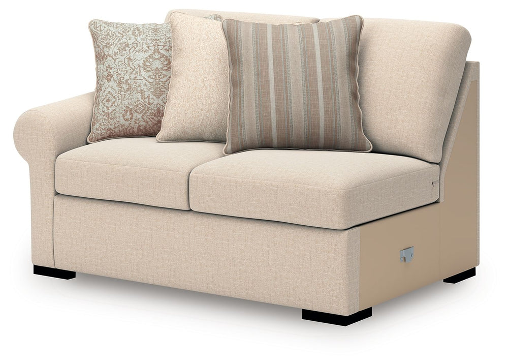 This left-arm facing loveseat is made with Next-Gen Nuvellaâ„¢ (polyester) fade-resistant, washable fabric. Fully finished on all sides, it pairs with other items in the series to make a modular sectional.<br><br><b>Additional Dimensions</b><br><ul><li>Ar