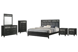The Obsidian 5-Piece Bedroom Set is the ultimate in luxurious and modern bedroom design, offering both style and functionality. This comprehensive set includes a beautifully designed panel bed with a plush padded headboard, a spacious dresser, a matching 