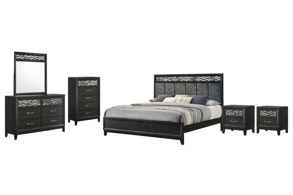 The Obsidian 5-Piece Bedroom Set is the ultimate in luxurious and modern bedroom design, offering both style and functionality. This comprehensive set includes a beautifully designed panel bed with a plush padded headboard, a spacious dresser, a matching 