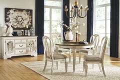 Traditional cottage design. Antiqued two-tone finish featuring chipped white with distressed wood finished tops. Tops feature Oak veneers, while the cases are made with birch veneers and hardwood solids. Framed drawer fronts and decorative fret laid over 