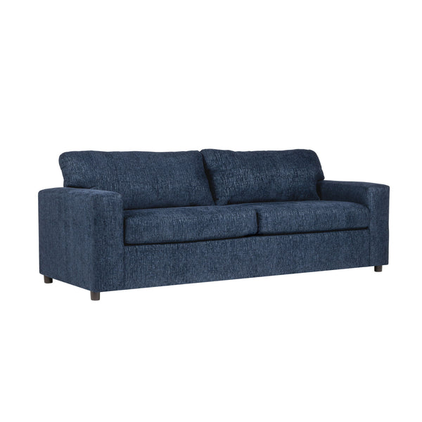 Meet the Kylo 3-Seater Sofa, a versatile addition to any living space. With its transitional style and attractive blue upholstery, this sofa effortlessly complements a variety of decor themes. The Kylo is made in the USA and features square arms and an at