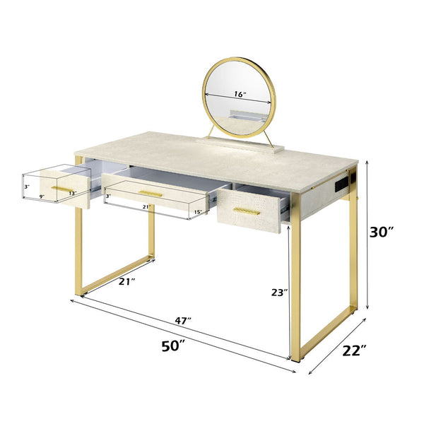Myles - Vanity Desk - Antique White & Champagne Finish