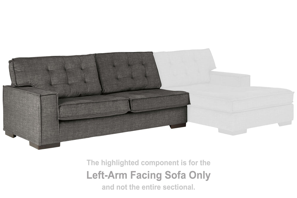 This left-arm facing sofa is made with polyester velvet upholstery. Pairs with other items in the series to make a sectional.<br><br><b>Additional Dimensions</b><br><ul><li>Arm height: 25-"</li><li>Leg height: 1-"</li><li>Minimum width of doorway for deli