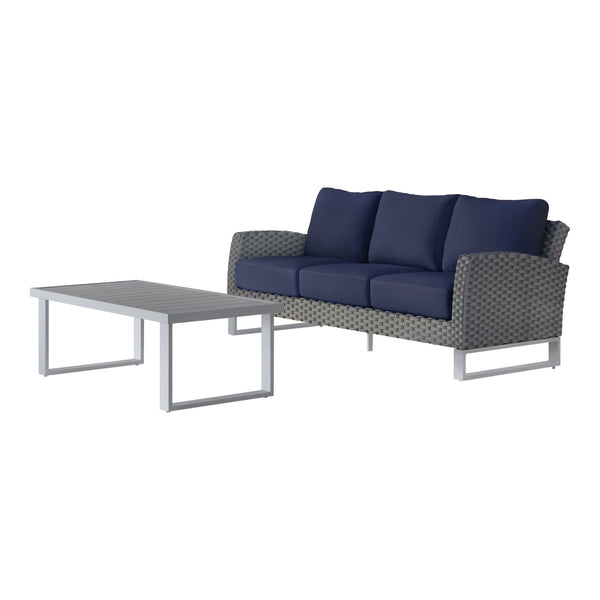 Revitalize your outdoor space with the Fiji 2 Piece Set, featuring a 3-Seater Sofa in Blue and a matching Coffee Table. Built to last, the aluminum frames with a powder finish provide a sturdy foundation for your patio set, enhancing its scratch resistanc